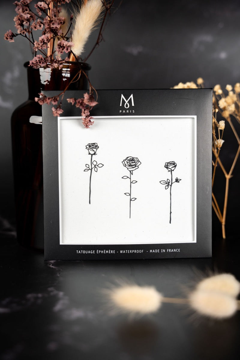 Trio DE Roses satin noir – tatouage éphémère waterproof M Paris